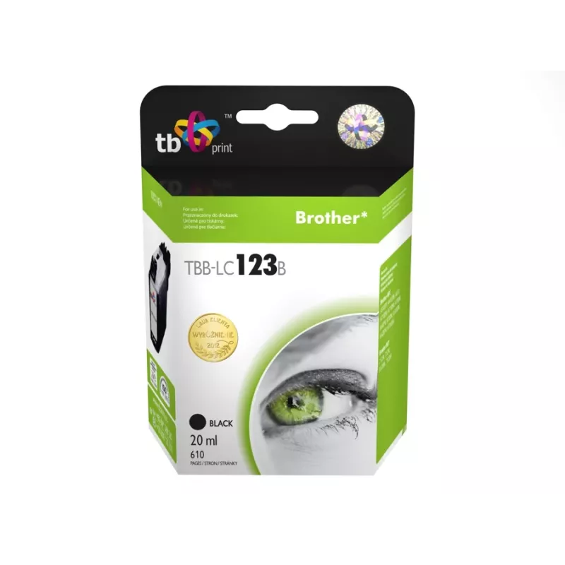 Kasetė su rašalu, suderinama su Brother LC123BK, 100% nauja