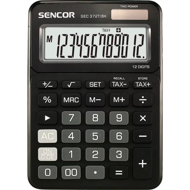 Skaičiuotuvas SENCOR SEC 372BK 12 skaitmenų LCD pagrindinis stalinis skaičiuotuvas, maitinamas baterijomis