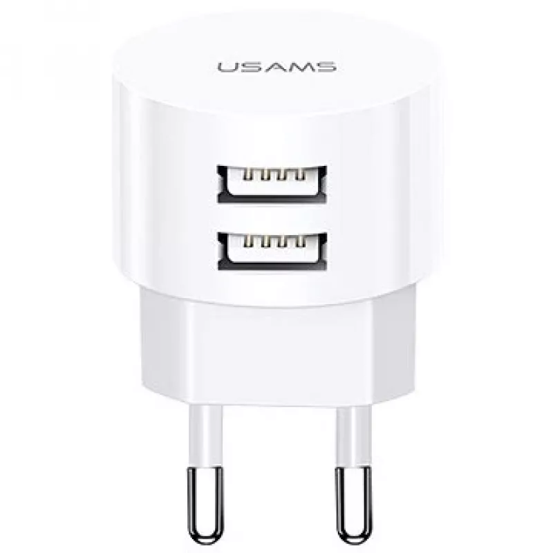 USAMS US-CC080 T20 Dvigubas USB apvalus kelioninis įkroviklis, 10,5 W, baltas