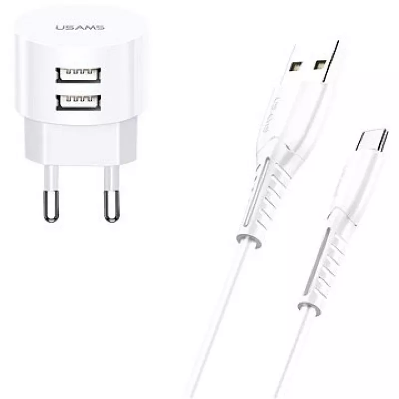 Įkroviklis usams XTXLOGT18TC05 su 2x USB prievadais ir integruotu USB‑C laidu, 2,1 A išėjimas
