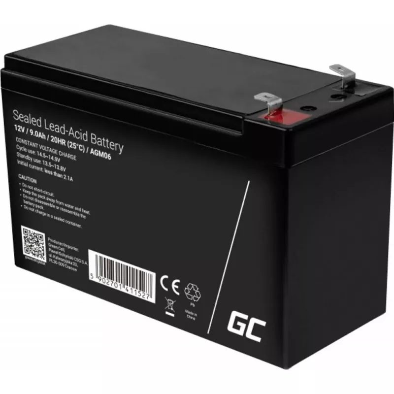 UPS baterija Green Cell AGM06 — 12 V 9 Ah sandarus švino rūgšties (VRLA) 95 × 151 × 65 mm, 2,3 kg