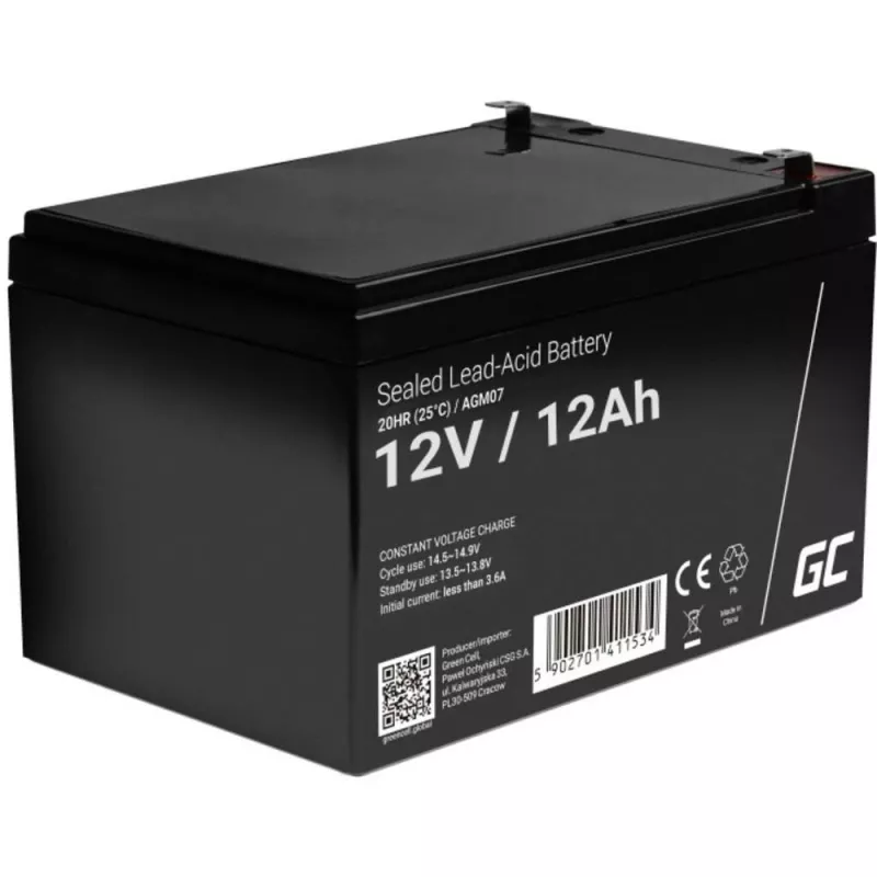 AGM baterija Green Cell 12V 12Ah – sandarus švino rūgšties akumuliatorius (VRLA), 151×98×95 mm, 3,3 kg