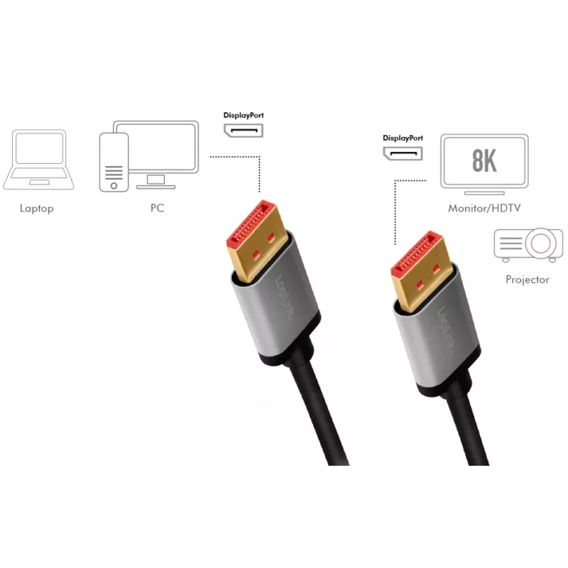 LogiLink DisplayPort kabelis 1 m Juoda Pilka CDA0104