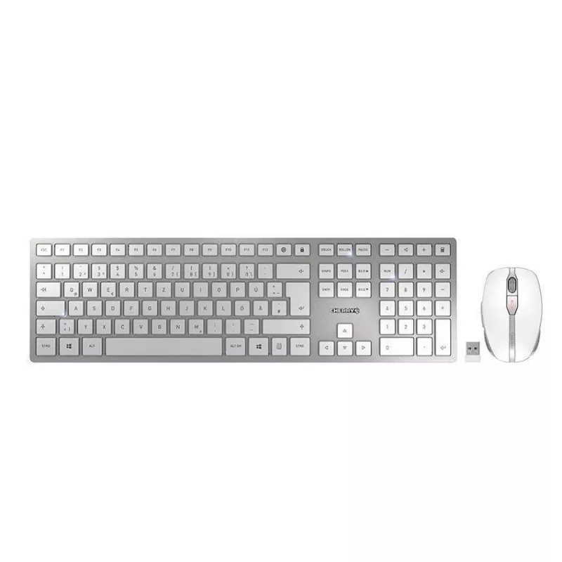 CHERRY DW 9100 SLIM belaidė klaviatūra ir pelė RF Wireless + Bluetooth QWERTZ vokiška sidabrinė