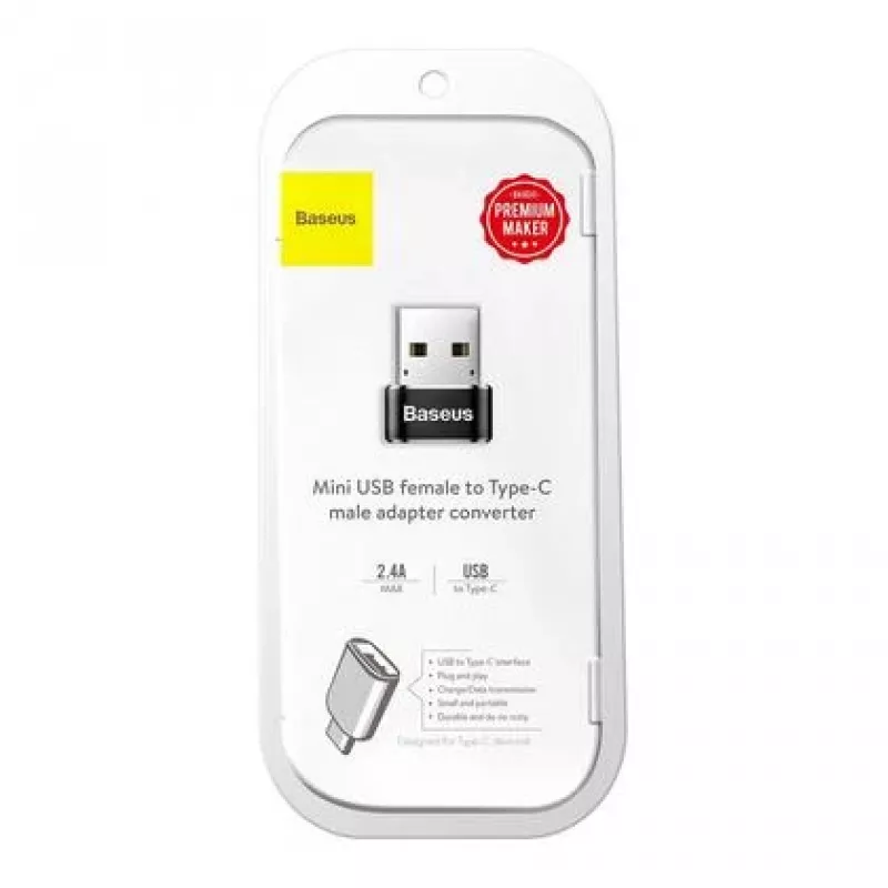 Adapteris Baseus USB (vyriškas) į Type-C (moterišką) juodas