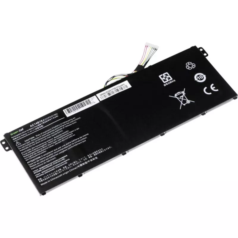 Baterija Green Cell AC52, skirta Acer Aspire E11 ES1-111M ES1-131 E15 ES1-512 Chromebook CB3-111 CB5-311, 11,4V 2200mAh Li-Ion, 3 elementai, juoda