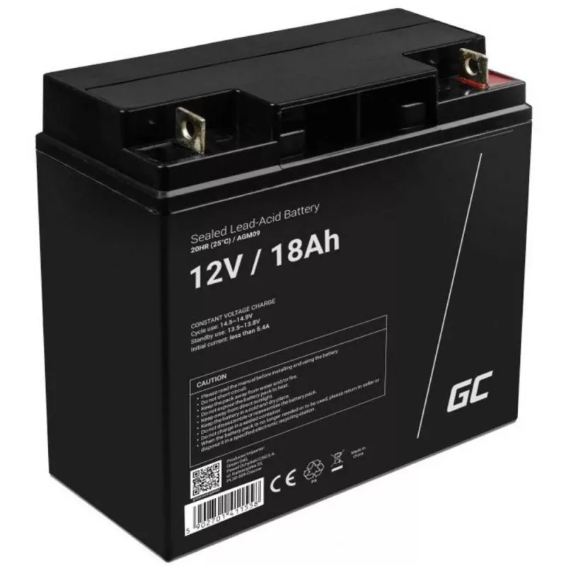 Akumuliatorius švino-rūgštinis VRLA Green Cell AGM09 12 V 18000 mAh, juodas