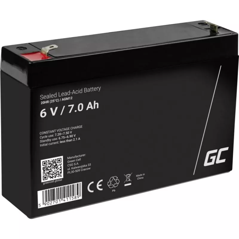 Įkraunama sandarioji švino-rūgšties baterija Green Cell AGM12 6 V 7000 mAh juoda