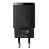 USB greitasis įkroviklis Baseus CCXJ-B01 — 2 prievadai (USB-C PD 20W + USB-A QC3.0 18W), 100–240V, Juodas