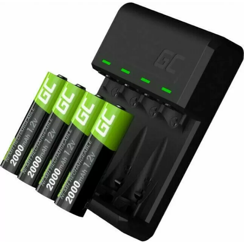 Green Cell GC VitalCharger įkroviklis su 4× AA 2000 mAh NiMH baterijomis