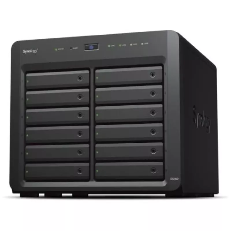 NAS Synology DS2422+; bokštinis; 12x (3,5 SATA HDD/2,5 SATA HDD/2,5 SATA SSD); AMD Ryzen V1500B; 4 GB DDR4 (maks. 32 GB); 4 x 1GbE RJ-45