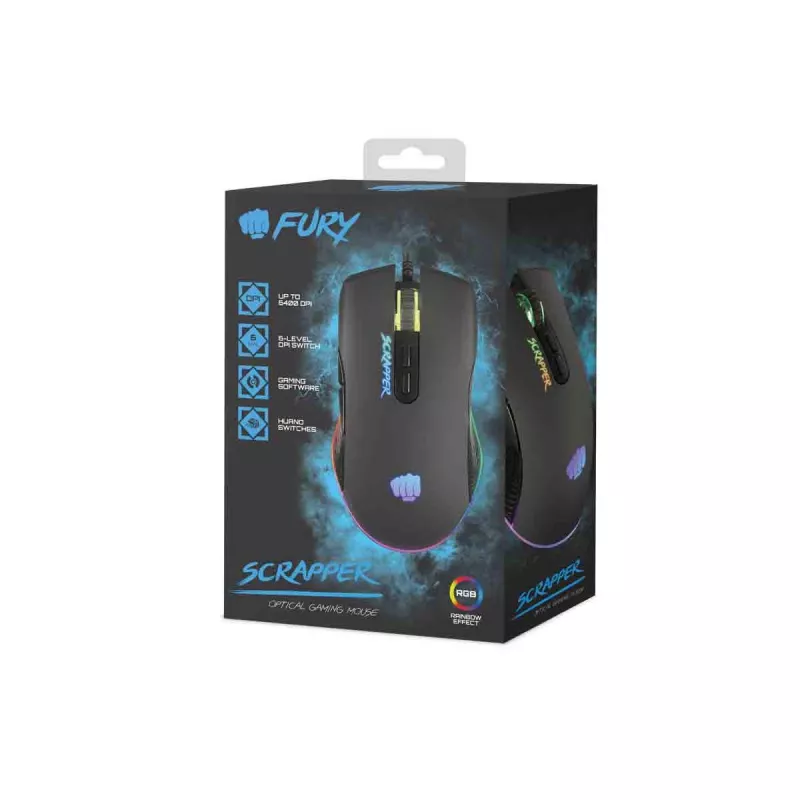 FURY Scrapper žaidimų pelė Ambidextrous USB Type-A Optinė 6400 DPI