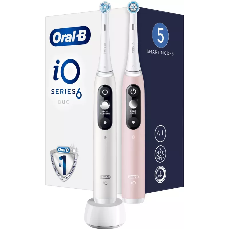 Braun Oral-B iO Series 6 Duo elektrinis dantų šepetėlių rinkinys 2 vnt. Baltas/Rožinis
