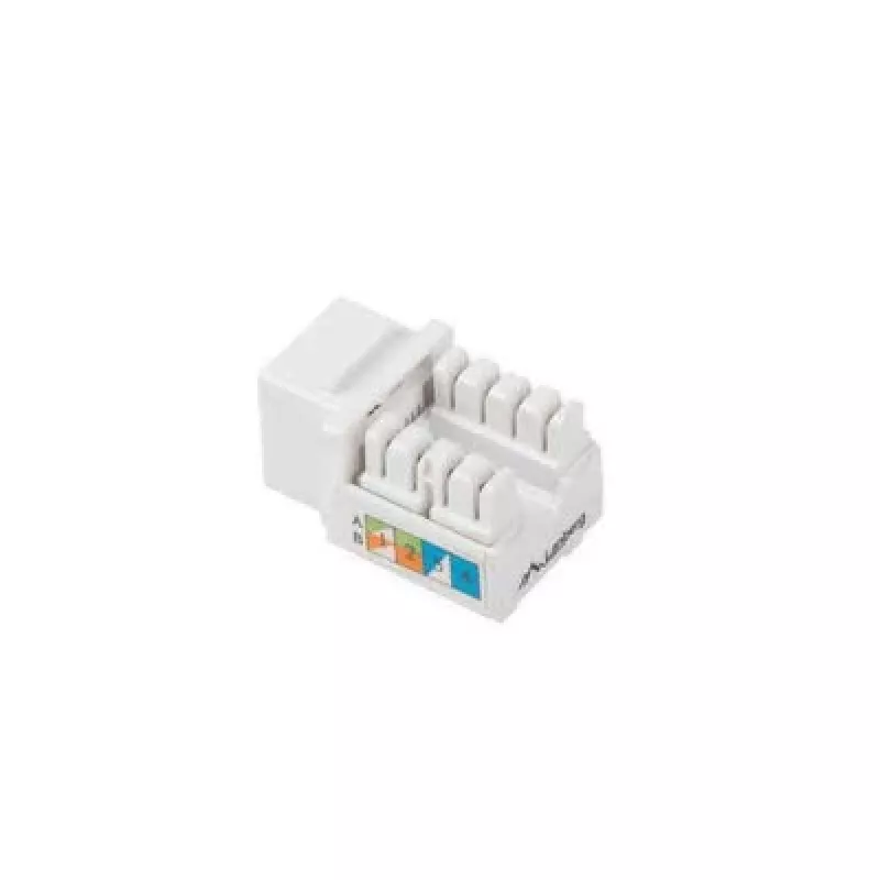 Keystone modulis LANBERG KSU6-1090, Cat6 U/UTP plokščias, RJ-45 vyriškas į LSA moterišką, AWG 22/26, 14,5×16,1 mm, baltas