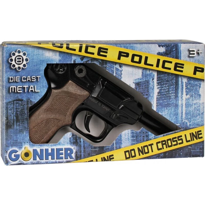 Žaislinis metalinis policijos revolveris Gonher 8 šūviams, modelis 258441
