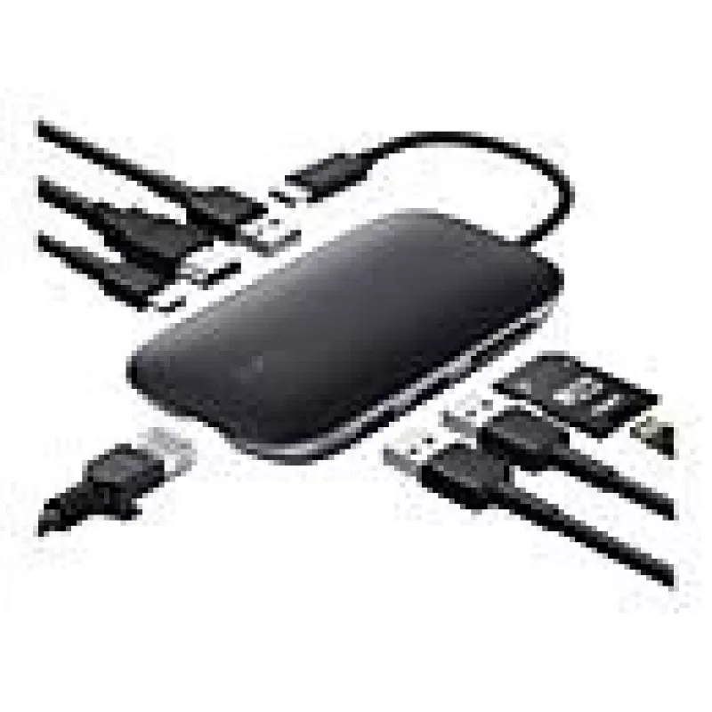 Dokavimo stotelė nešiojamam kompiuteriui AUKEY CB-C71 — 3x USB-C (USB 3.2 Gen1), HDMI, RJ-45, MicroSD, USB PD 100W, 0,15 m laidas, juoda