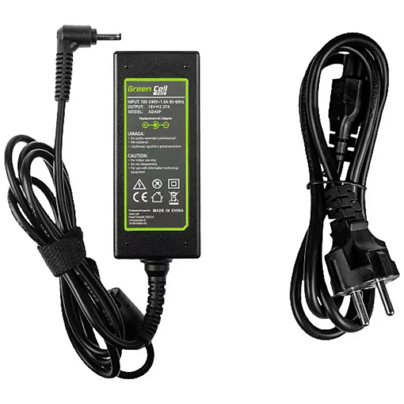Maitinimo adapteris Green Cell AD40P 45W nešiojamiesiems kompiuteriams, 19V 2,37A, AC-DC, 100–240V įėjimas, juodas