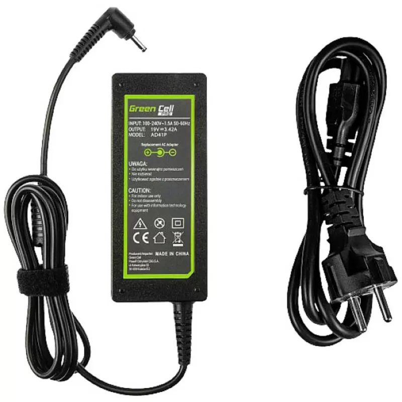 Maitinimo adapteris Green Cell AD41P 65W, skirtas ASUS nešiojamiesiems kompiuteriams, 19V 3,42A, vidaus naudojimui, juodos spalvos