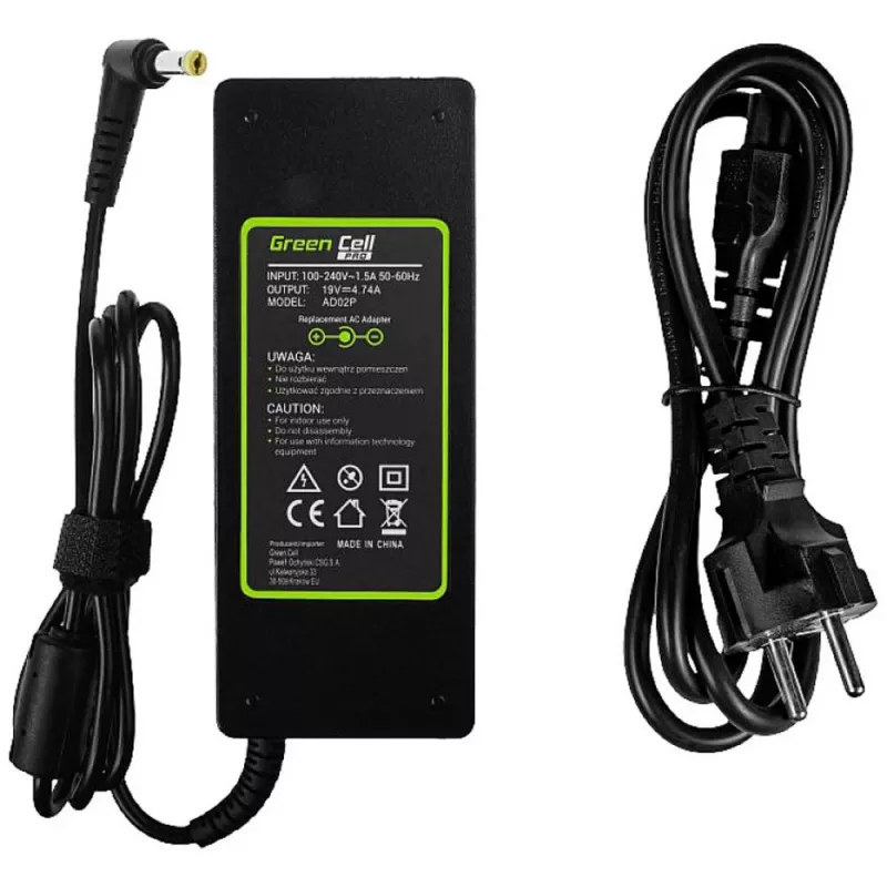 Maitinimo adapteris nešiojamam kompiuteriui Green Cell AD02P 90W 19V 4,74A AC–DC vidinis juodas
