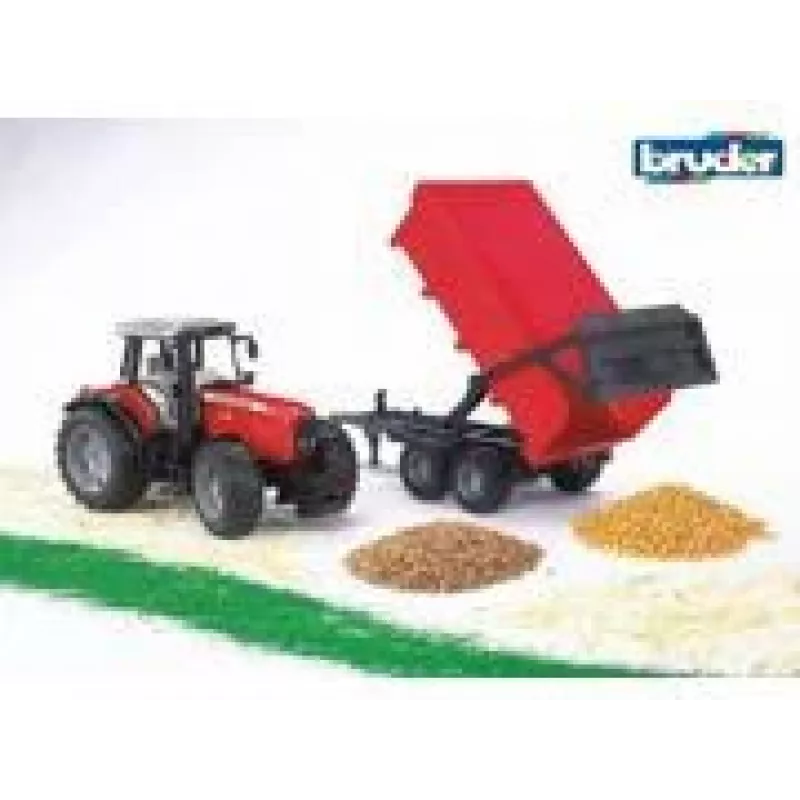 Traktoriaus modelis BRUDER Massey Ferguson 7480 su verčiamu priekabu