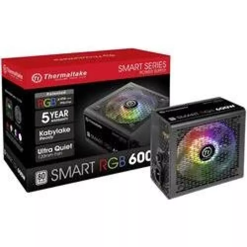 Thermaltake SMART RGB PS-SPR-0600NHSAWE-1 - Maitinimo blokas (vidinis) - ATX12V 2.3 - 80 PLUS - AC 230 V - 600 W - aktyvus PFC - juoda