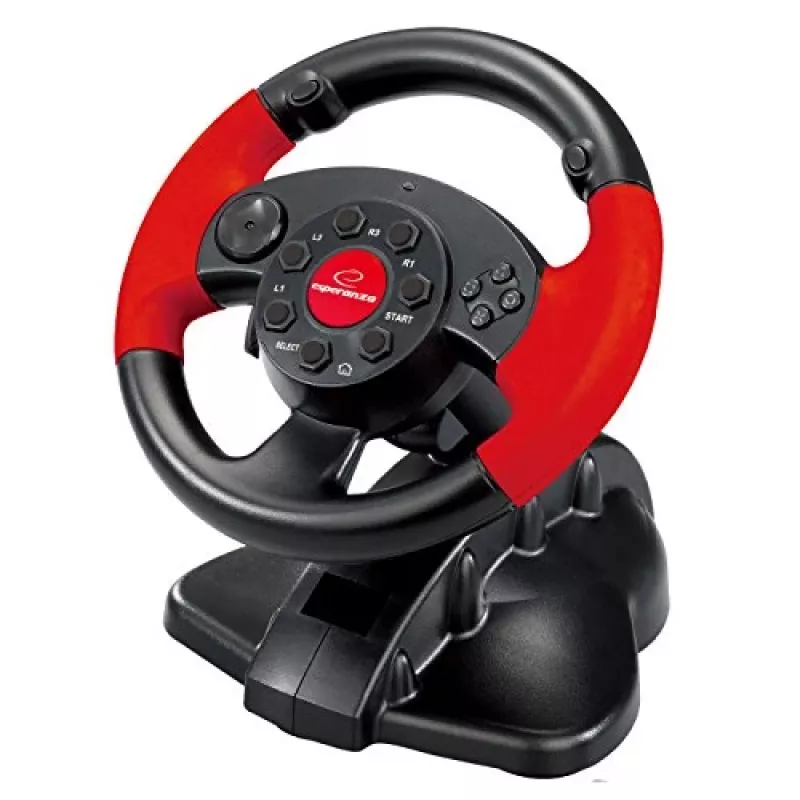 Vairas ESPERANZA EG103 žaidimų valdiklis – PC/PS2/PS3, 13 mygtukų, vibracija, akselerometras, juodas/raudonas