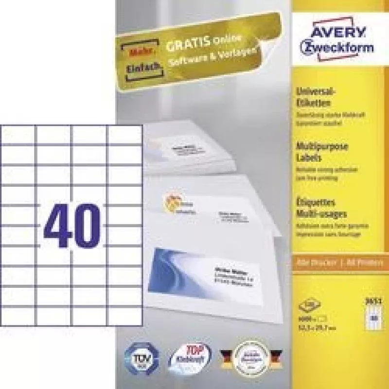 Avery Zweckform 3651 Universal Lipdukai 52,5 x 29,7 mm, 100 lapų, balti