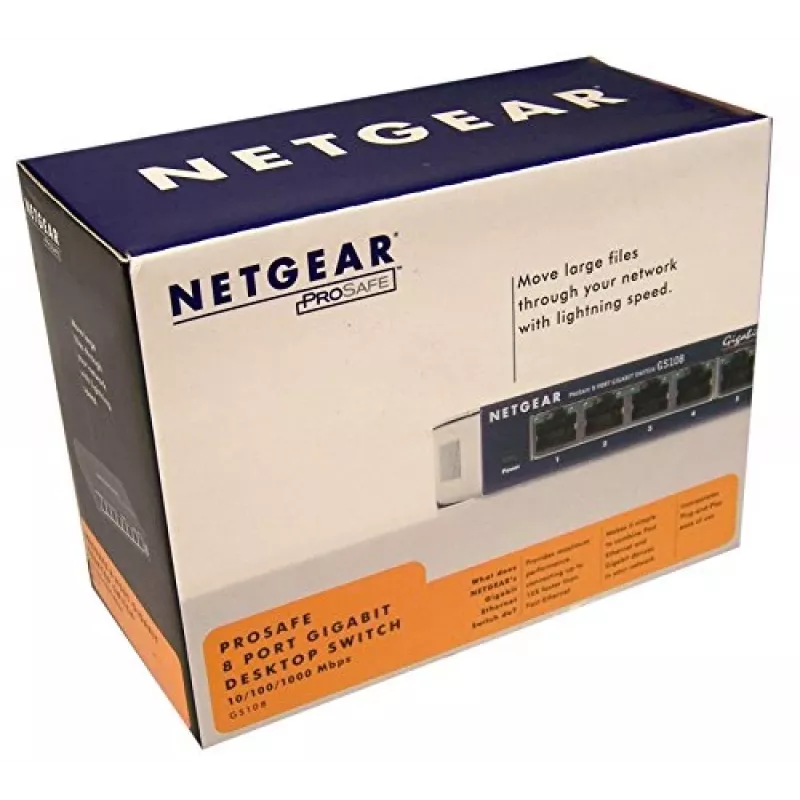 Nevaldomas jungiklis NETGEAR GS108GE, 8 prievadai, Gigabit Ethernet, 16 Gbit/s