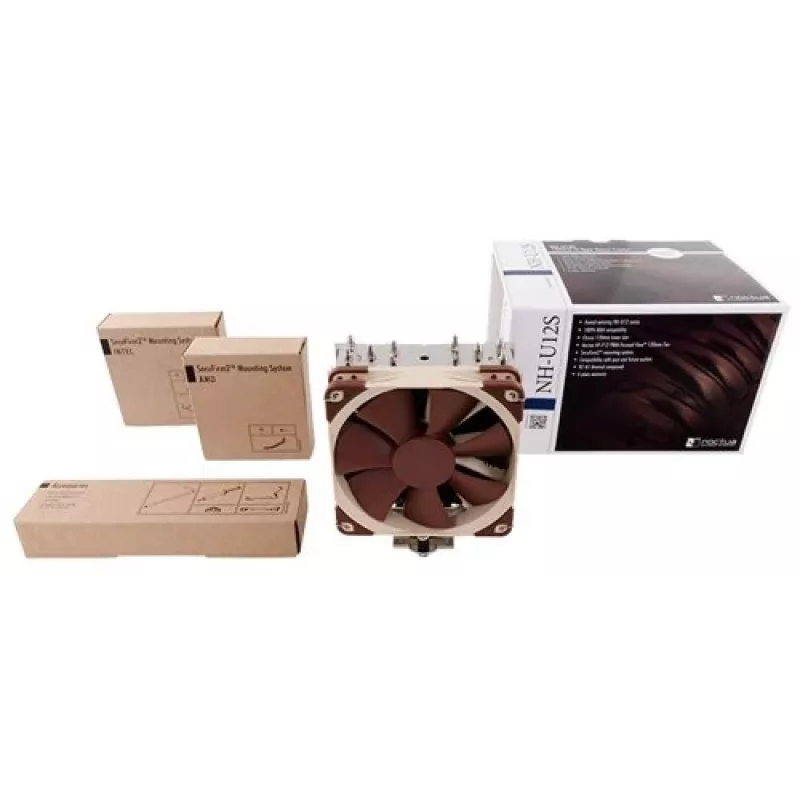 CPU aušintuvas Noctua NH-U12S, 120 mm ventiliatorius, 1500 RPM, 93,4 m³/h oro srautas, 22,4 dB, nerūdijantis plienas, 158×125×71 mm