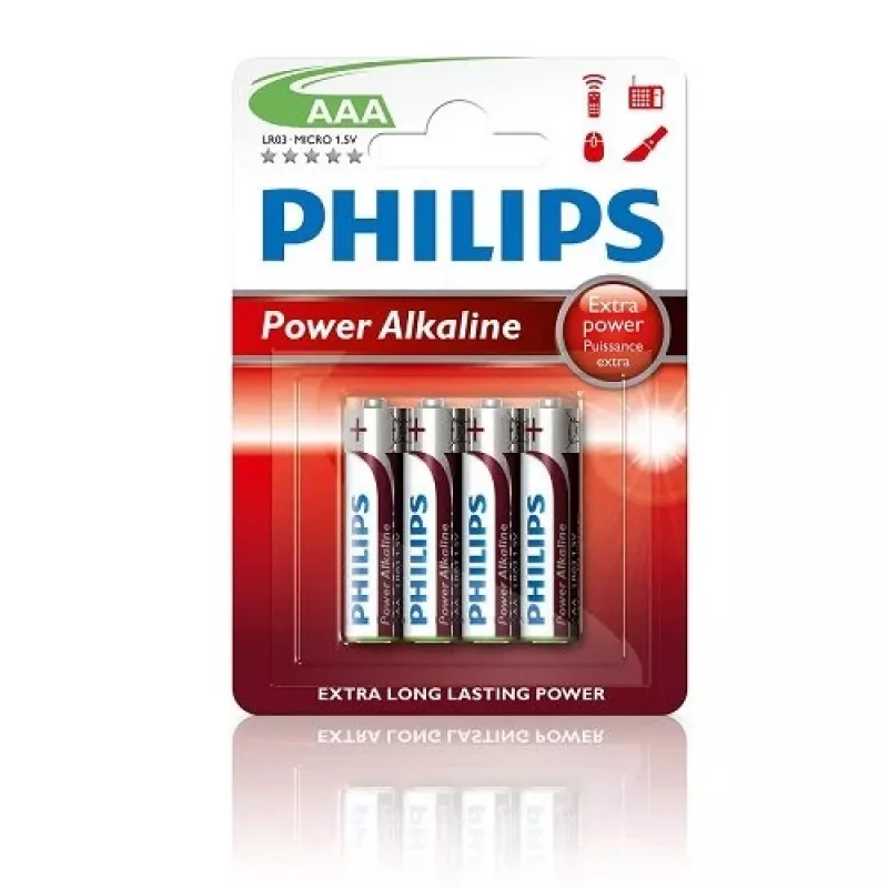 Philips Power Alkaline AAA baterijos, 4 vnt. pakuotė