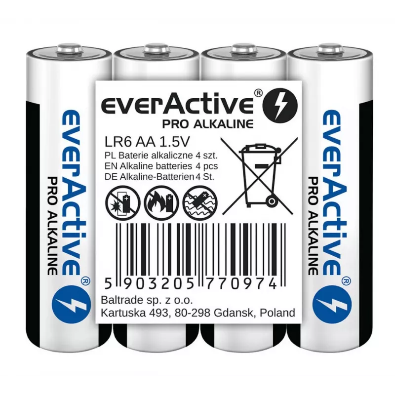 Šarminės baterijos everActive LR6 AA 4 vnt. — 1,5 V, 3000 mAh, 50,5×14,5 mm