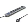 Qoltec 50165 pilkas apsauginis filtras su 6 kištukiniais lizdais, 230 V, 1,8 m