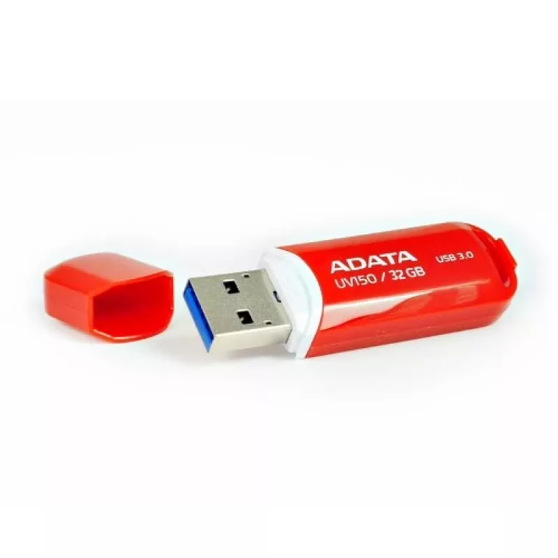 USB atmintukas ADATA DashDrive UV150 32GB, USB Type-A 3.2 Gen 1, raudonas, su užsifiksuojančiu dangteliu