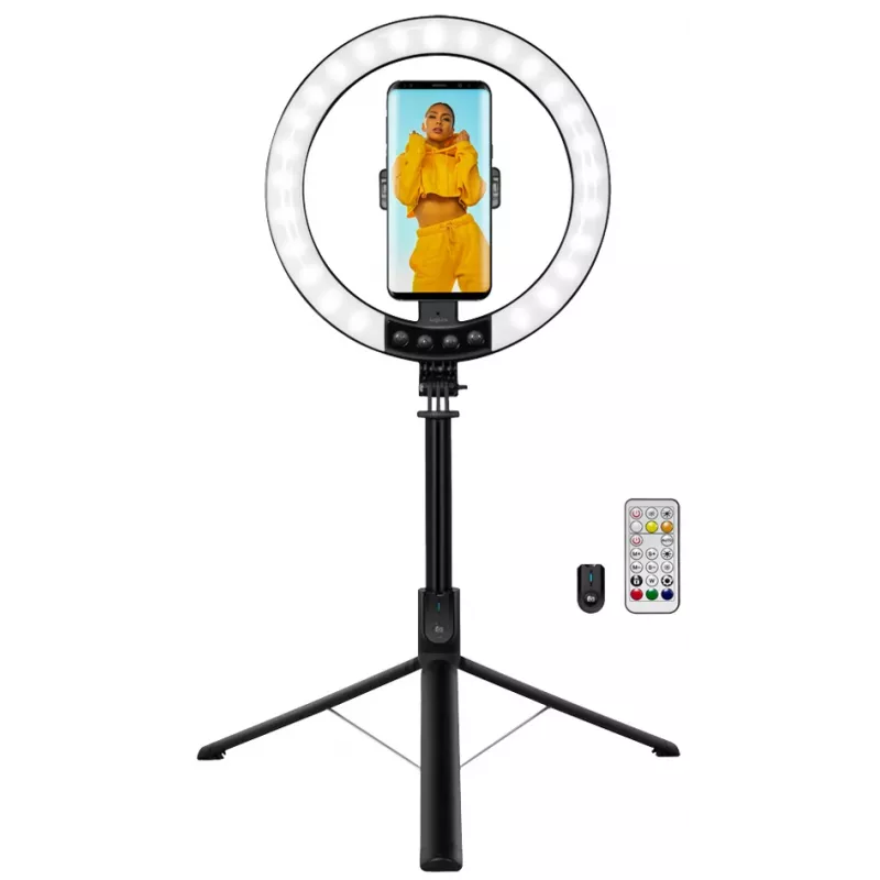 LogiLink išmaniojo telefono žiedinė šviesa su selfie lazda ir trikoju, 20 cm (AA0156)