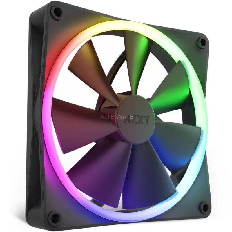 Korpuso ventiliatorius NZXT F140 RGB 14 cm juodas, 500–1800 RPM, Fluid Dynamic Bearing, 4-pin, 18 LED