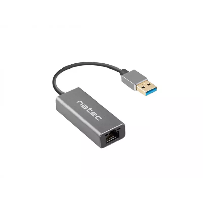USB centras NATEC Cricket USB 3.2 Gen 1 Type-A su RJ-45 Ethernet 1000 Mbit/s, aliuminio korpusas, juoda