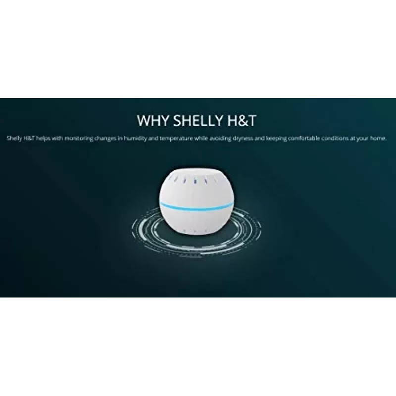 Shelly H&T, belaidis temperatūros ir drėgmės jutiklis, kompaktiškas, WiFi, higrometras, išmanieji namai, programėlė iOS/Android – juoda