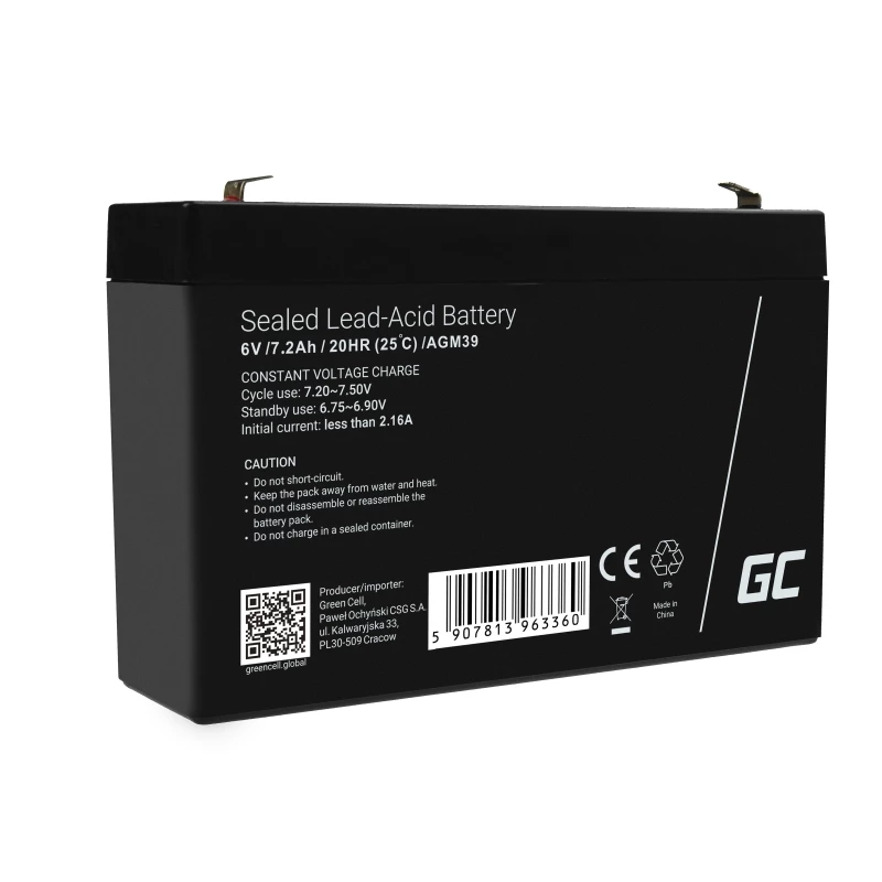 Green Cell AGM39 pramoninis įkraunamas akumuliatorius 7200 mAh 6 V