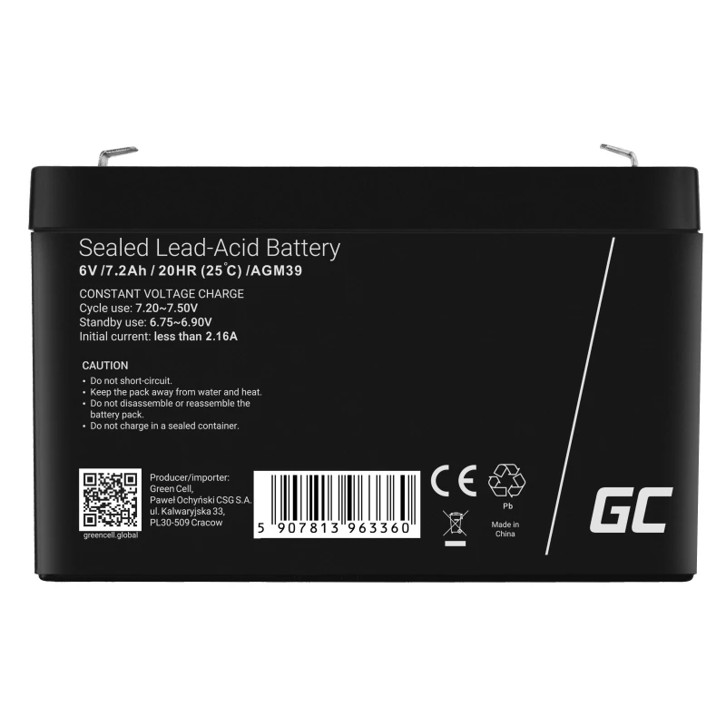 Green Cell AGM39 pramoninis įkraunamas akumuliatorius 7200 mAh 6 V