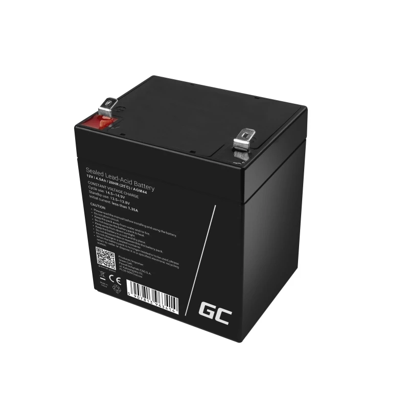 UPS baterija Green Cell AGM44 — 12 V 4,5 Ah sandarioji švino rūgšties (VRLA), 101×70×90 mm, 1,35 kg, juoda