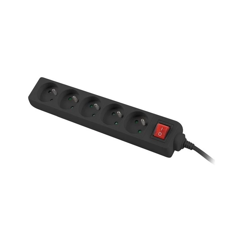 Lanberg PS1-05E-0300-BK ilgintuvas su 5 lizdais, 3 m, juodas, su jungikliu