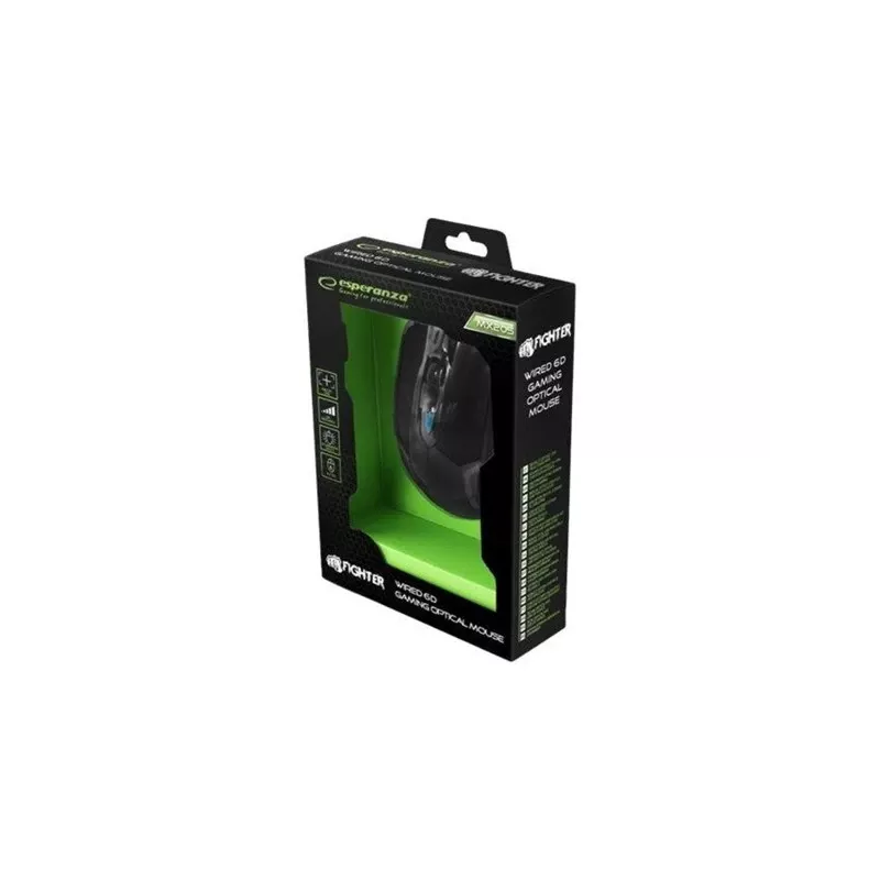 Esperanza MX205 FIGHTER – žaidimų pelė, USB, mėlyna, optinė, 6 mygtukai, juoda
