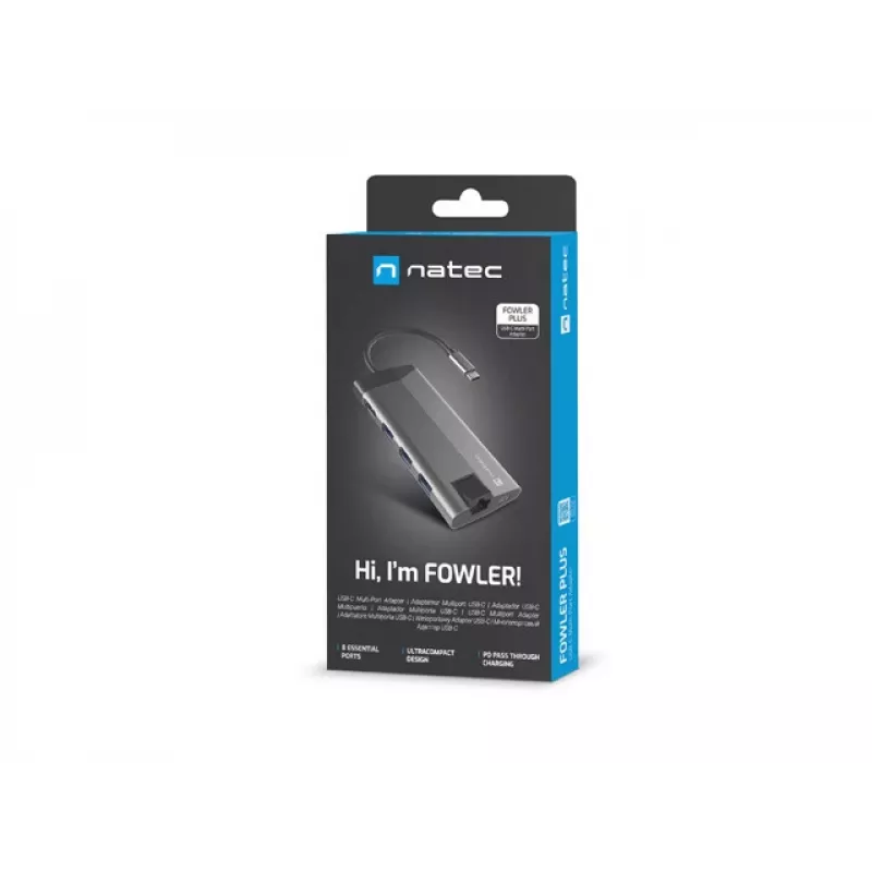 NATEC Fowler Plus USB Type-C juoda pilka MicroSD SD Hub