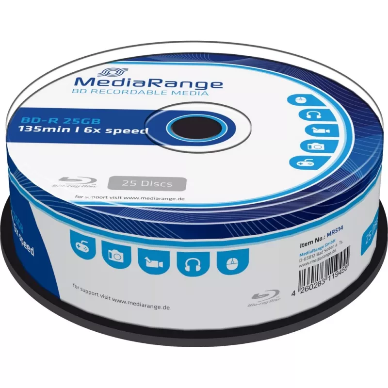 MediaRange MR514 BD-R tuščias diskas 25 GB 25 vnt.