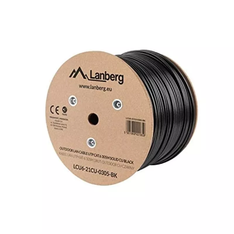 Lanberg LCU6-21CU-0305-BK tinklo laidas, juodas, 305 m, Cat6 U/UTP (UTP), lauko