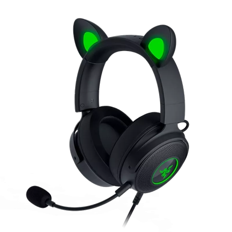 Razer Kraken V2 Pro Kitty Edition – laidinis žaidimų ausinių rinkinys, juodas, viršugalvinis