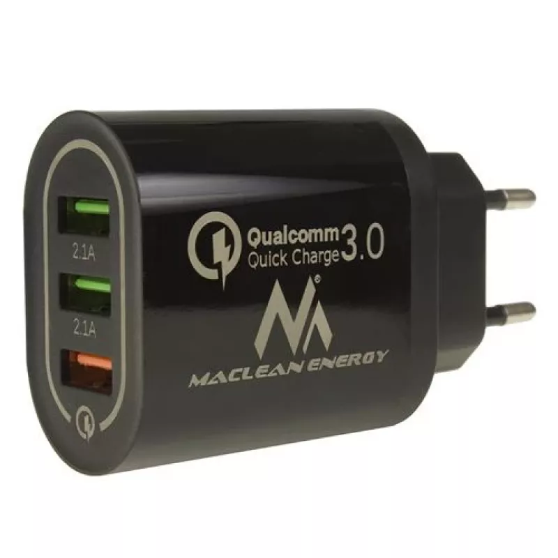 USB sieninis įkroviklis MACLEAN MCE479B — 3x USB prievadai, 18 W, kompaktiškas