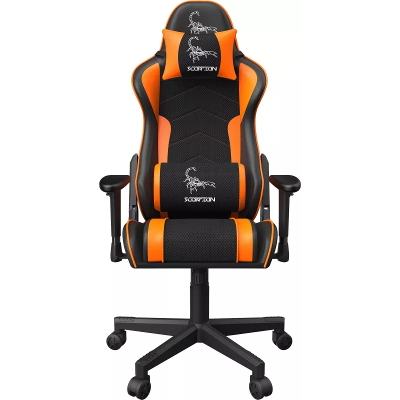 Žaidimų kėdė GEMBIRD GC-SCORPION-04X juoda-oranžinė, ergonomiškas dizainas, reguliuojamas aukštis, aukšta nugara