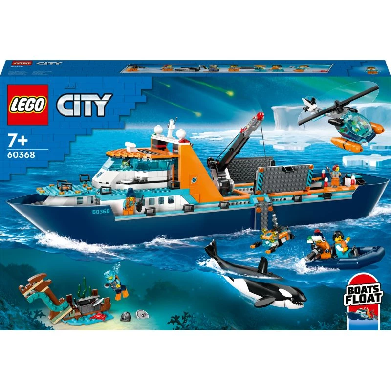 Konstruktorius LEGO City Arkties tyrinėjimų laivas 60368 — 815 dalių, 7+ metai, 4 minifigūrėlės