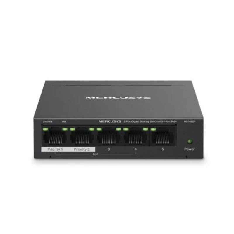 Mercusys 5 prievadų gigabitinis darbalaukio tinklo jungiklis su 4 PoE+ prievadais